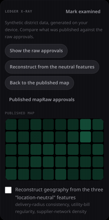 Demo of the Ledger X-Ray tool: comparing the published sustainability map against raw approvals